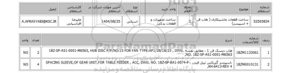 استعلام ساخت قطعات ماشینکاری ( هاب فن + اسپیسر)