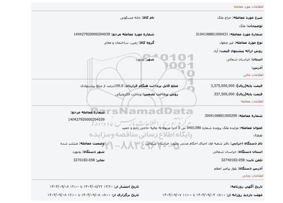 مزایده، ملک