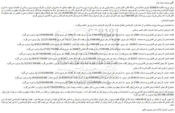 مزایده زمین ابی کشاورزی مساحت 1006 متر مربع 