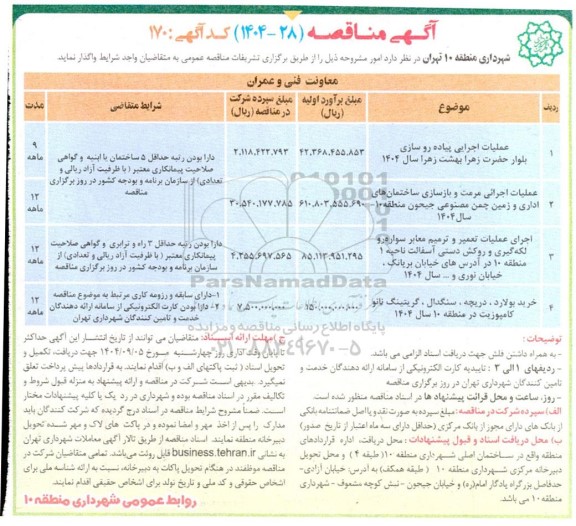 مناقصه عملیات اجرایی پیاده روسازی بلوار ....