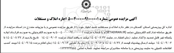 آگهی مزایده عمومی اجاره املاک و مستغلات 