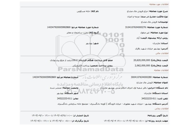 مزایده، فروش مال مشاع