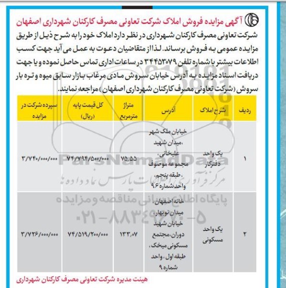 مزایده فروش املاک 