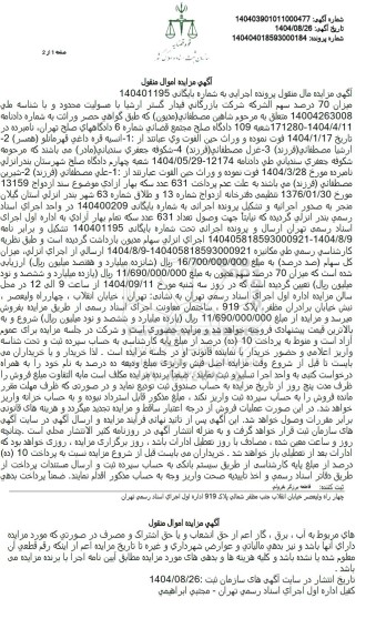 مزایده میزان 70 درصد سهم الشركه شركت بازرگانی