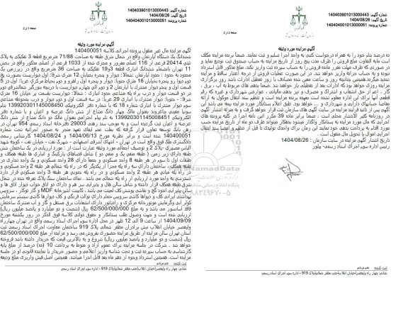مزایده ششدانگ یک دستگاه آپارتمان