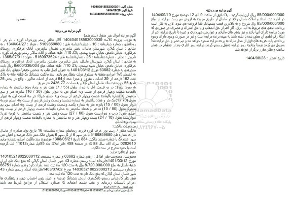 مزایده فروش ملک به مساحت 2436.77 متر مربع 
