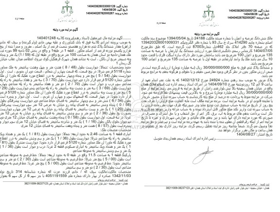 مزایده فروش ملک به مساحت 100 متر مربع