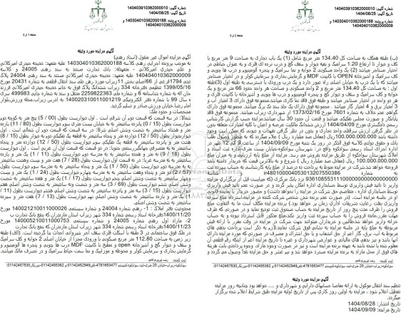 مزایده شش دانگ پلاک ثبتی  1794 فرعی از 66 اصلی