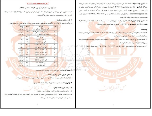 تمدید مناقصه خرید آجرهای نسوز کوره کارخانه آهک هیدراته اهر