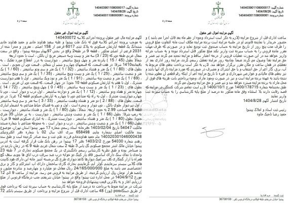 مزایده ششدانگ یک قطعه آپارتمان مسکونی به پلاک ثبتی 6017 فرعی از 158 اصلی