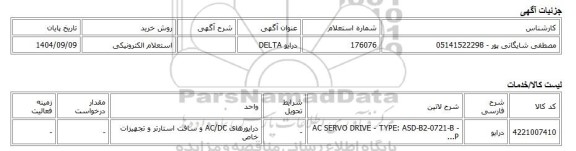استعلام الکترونیکی، درایو DELTA