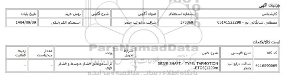 استعلام الکترونیکی، شافت درایو تپ چنجر