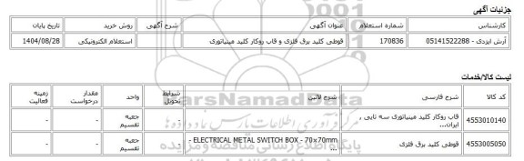 استعلام الکترونیکی، قوطی کلید برق فلزی و قاب روکار کلید مینیاتوری