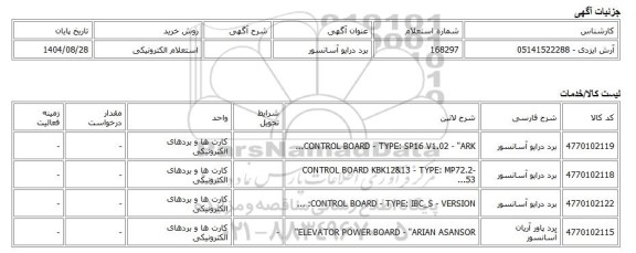 استعلام الکترونیکی، برد درایو آسانسور