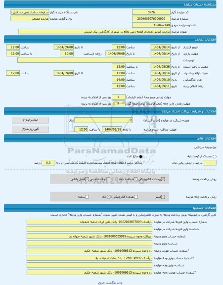 مزایده ، مزایده فروش تعدادی قطعه زمین واقع در شهرک کارگاهی نیک اندیش  -مزایده زمین  - استان اصفهان