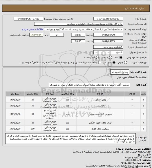 استعلام وسایل آشپزخانه