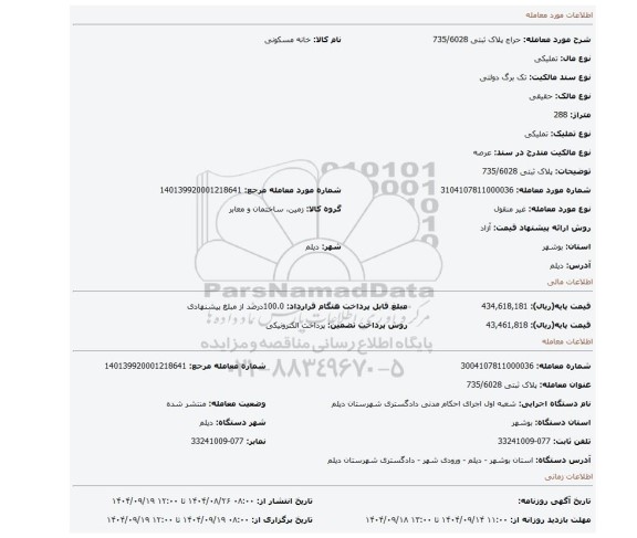 مزایده، پلاک ثبتی 735/6028