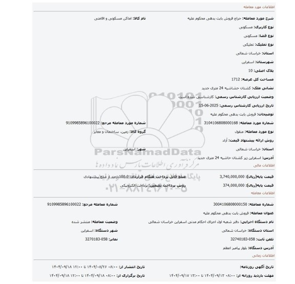 مزایده، فروش بابت بدهی محکوم علیه