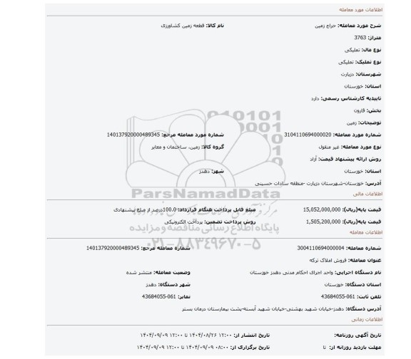 مزایده، زمین