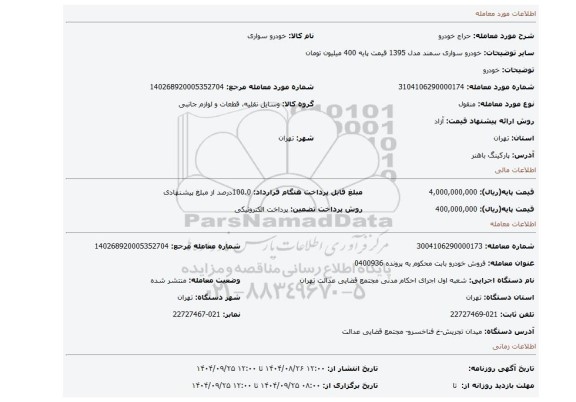 مزایده، خودرو