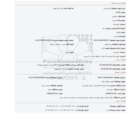 مزایده، زمین