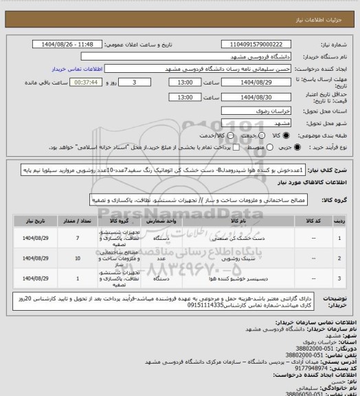 استعلام 1عددخوش بو کننده هوا شیدرومدلB- دست خشک کن اتوماتیک رنگ سفید7عدد-10عدد روشویی مروارید سیلویا نیم پایه