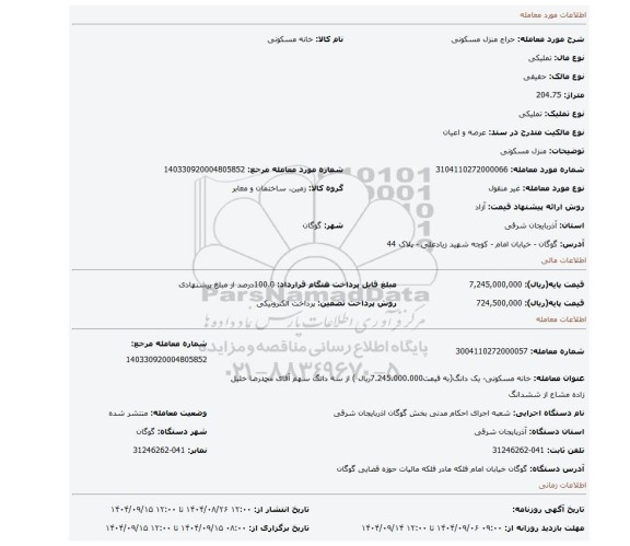 مزایده، منزل مسکونی