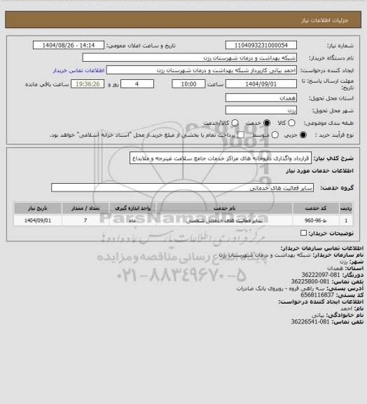 استعلام قرارداد واگذاری داروخانه های مراکز خدمات جامع سلامت غینرجه و ملابداغ