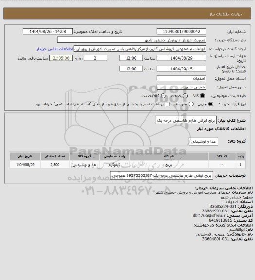 استعلام برنج ایرانی طارم هاشمی درجه یک