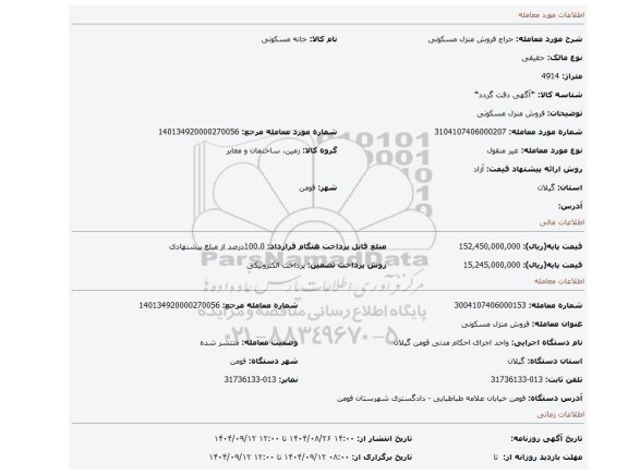 مزایده، فروش منزل مسکونی