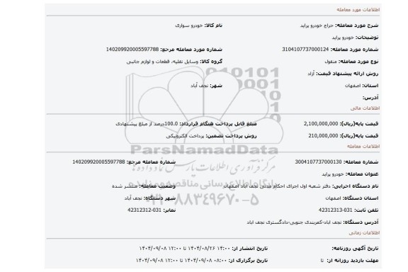 مزایده، خودرو پراید