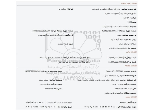 مزایده، یک دستگاه اسکیت یو شهربازی