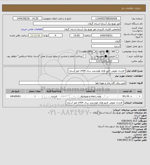 استعلام قرارداد تعویض کنتور های هوشمند سال 1404 امور آستارا