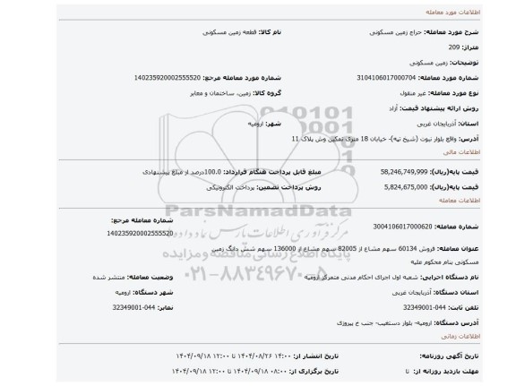 مزایده، زمین مسکونی