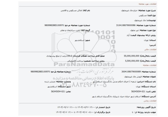 مزایده، مال غیرمنقول