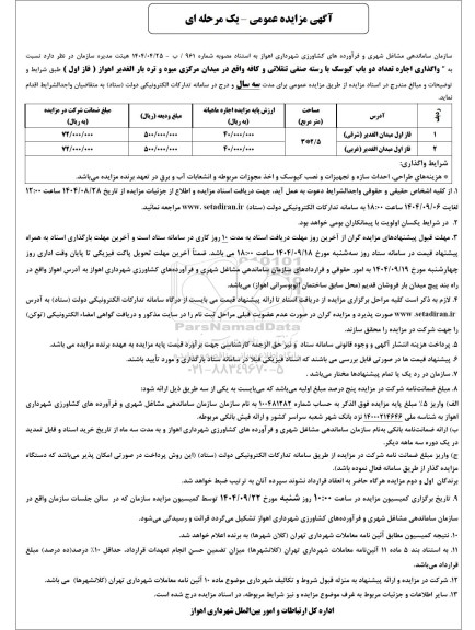 مزایده واگذاری اجاره تعداد دو باب کیوسک با رسته صنفی تنقلاتی و کافه