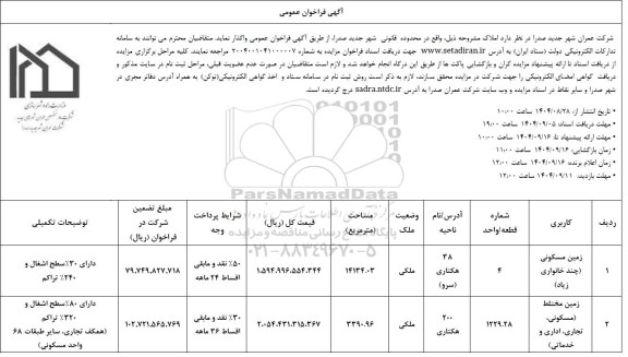 فراوان عمومی واگذاری املاک...