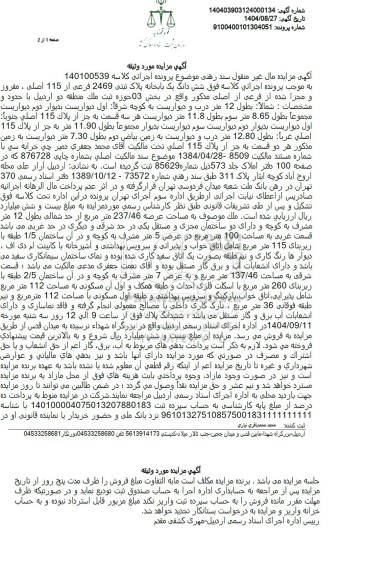آگهی مزایده شش دانگ یک بابخانه پلاک ثبتی 2469 فرعی از 115 اصلی