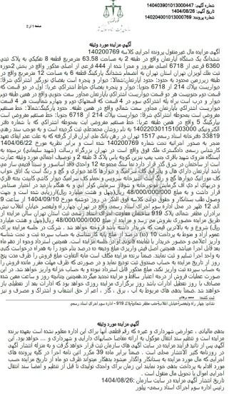 مزایده فروش ششدانگ یک دستگاه آپارتمان 