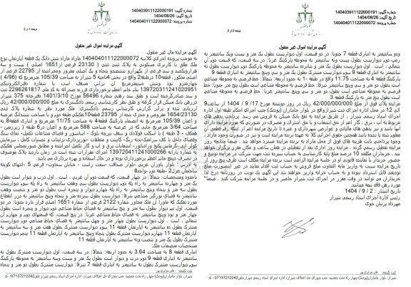 مزایده شش دانگ یک قطعه آپارتمان نوع ملک طلق با کاربری مسکونی 