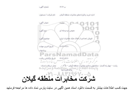 مزایده فروش تعدادی از املاک مازاد