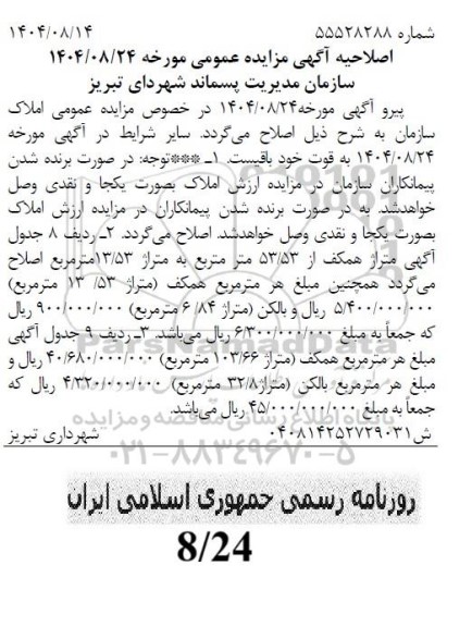 اصلاحیه مزایده املاک