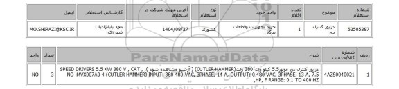 استعلام درایور کنترل دور