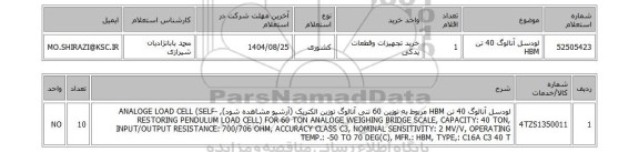 استعلام لودسل آنالوگ 40 تن HBM