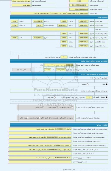 مزایده ، مزایده عمومی اجاره املاک تجاری (مغازه، دکه و سوغات سرا) شهرداری ملایر- نوبت اول