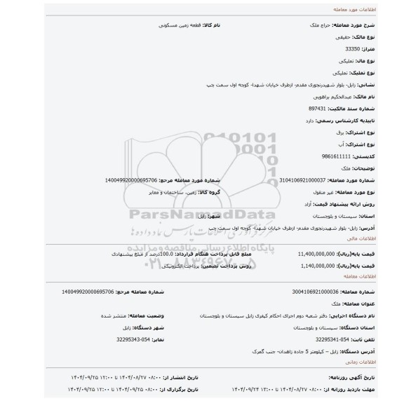 مزایده، ملک