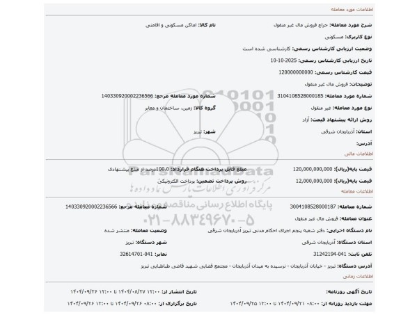مزایده، فروش مال غبر منقول