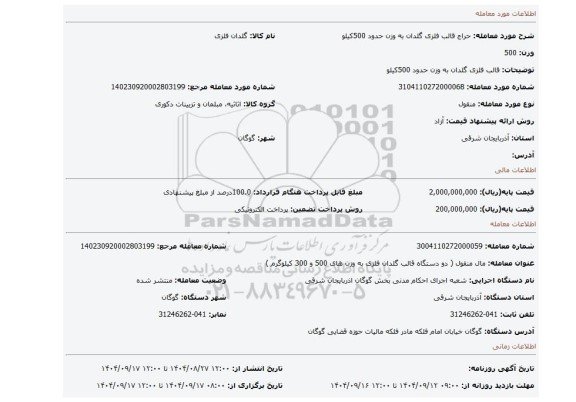 مزایده، قالب فلزی گلدان به وزن حدود 500کیلو