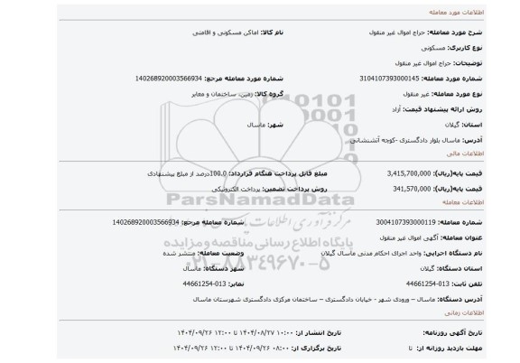 مزایده، حراج اموال غیر منقول