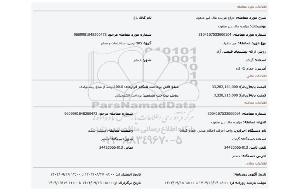 مزایده، مزایده مال غیر منقول